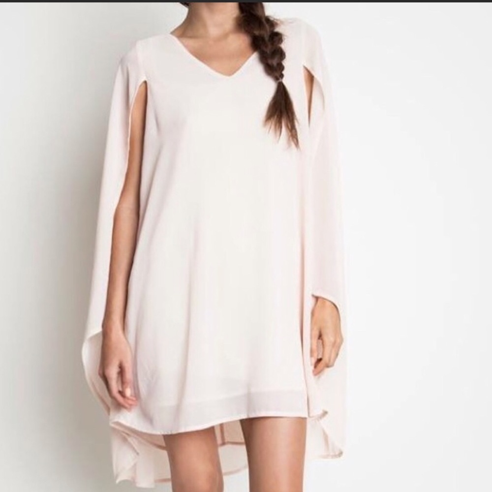 Champagne chiffon cape dress
